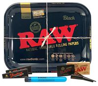 RAW Black Large Rolling Tray, Loader, Smoking Brand Deluxe King Size Cones (2 Packs), with Hippie Butler XL KewlTube - 5 Item Bundle