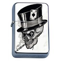 Windproof Refillable Flip Top Oil Lighter with Tin Gift Box Skull-083