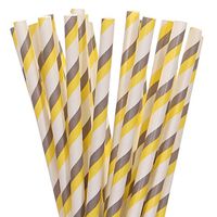 Biodegradable Paper Straws Yellow And Gray Striped (50)
