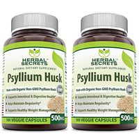 Herbal Secrets Psyllium Husk 500 Mg 500 Veggie Capsules (Pack of 2-500 Capsule Bottles)