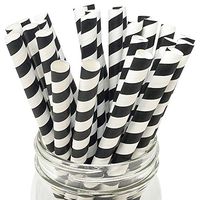 Just Artifacts 25pc Premium Biodegradable Boba and Milkshake Paper Straws (Color: Striped Black)
