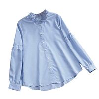 general3 Women Button Down Shirt Striped Print Turtleneck Long Sleeve T-Shirt Loose Casual Tunic Blouse (Blue, XX-Large)