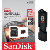 SanDisk Ultra 128GB MicroSD XC Class 10 UHS-1 Mobile Memory Card for Samsung Galaxy S7 & S7 Edge with USB 3.0 Ultra High Speed MemoryMarket Dual Slot MicroSD & SD Memory Card Reader