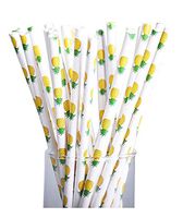 EasyinSmile 100 Packs Biodegradable Paper Straws, Fruits Printed Drinking Paper Straws Eco-friendly for Birthday, Wedding, Christmas, Celebration Parties (Pineapple)