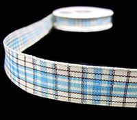 5 Yds Blue Cream Ivory Country Primitive Rustic Double Faced Plaid Ribbon 5/8"W