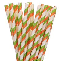Green and Orange Striped Paper Straws (100)
