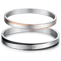 SunnyHouse His or Hers Matching Set Couple Titanium Magnetic Bangle Bracelet Simple Korean Style Anti-Fatigue in a Gift Box (Hers)