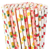 200 Pieces Paper Straws Fruit Pattern Drinking Straws Decorative Paper Straws Summer Party Drinking Straws for Hawaiian Birthday Wedding Party Decoration