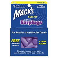 Mack's Slim Fit Soft Foam Earplugs, 10 Pair - Small Ear Plugs for Sleeping, Snoring, Traveling, Concerts, Shooting Sports and Power Tools