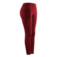 Hyioammb Women Stretch Yoga Leggings with Side Pocket Slim Fitness Trousers Running Gym Sports Active Pants(Wine,L)