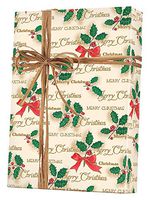 Merry Christmas Holly Gift Wrapping Paper Flat Sheet - 24" x 6'