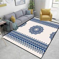 Bigdatastore Abstract Area Rug for Bedroom, Oriental Symbol with Geometric Zigzag Border Ornaments Art Motif, Fashionable High Class Living Dinning Room(2.5'x 7')