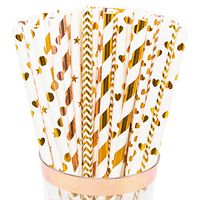 100pcs Premium Biodegradable Paper Straws for Juice, Cocktail, Smoothies, Party Supplies, Birthday, Wedding, Bridal/Baby Shower Decorations and Holiday Celebrations Striped Polka Dot Chevron (100)