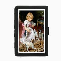 Perfection In Style Black Color Metal Cigarette Case Vintage Dog Design 021