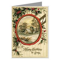 Twelve 3.5x5 Vintage Holiday Note Cards In A Boxed Set Of A Country Church Merry Christmas Landscape Scene