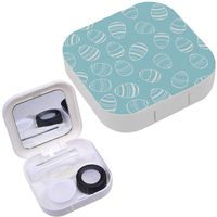 Portable Contact Lens Case Box Travel Kit Mirror + Bottle + Tweezers Container Holder [ Blue White Easter Eggs ]