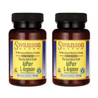 Swanson Amino Acid Ajipure L-Arginine Pharmaceutical Grade 500 Milligrams 60 Veg Capsules (2 Pack)