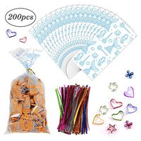 200 Pack Cellophane Treat Bags with Twist Ties Exquisite Mermaid Print Clear Bags Flat Cello Bag Good for Candies,Bakery,Cookies, Dessert,Pet Treat,Snack Wrapping,Gift Bag Party Favor (5''x10'')