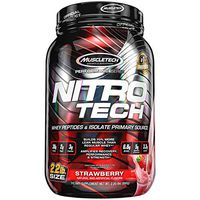MuscleTech NitroTech Protein Powder Plus Muscle Builder, 100% Whey Protein with Whey Isolate, Strawberry, 20 Servings (2lbs)