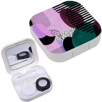 Portable Contact Lens Case Box Travel Kit Mirror + Bottle + Tweezers Container Holder [ Geometric Grunge ]