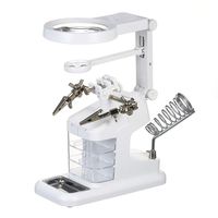 LED Light Helping Hands Magnifier Station - FEITA 3X/4.5X/25X USB Lighted Hands Free Magnifying Glass Stand with Iron Holder and Alligator Clips - for Soldering, Assembly, Hobby and Crafts