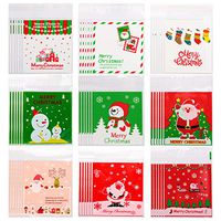 300pcs Christmas Cellophane Bags Christmas Candy Bags Holiday Clear Treat Bags Self-Adhesive Candy Cookie Bags Gift Cello Bags (Color Set 1)