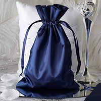 Tableclothsfactory 12PCS Navy Blue Satin Gift Bag Drawstring Pouch Wedding Favors Bridal Shower Jewelry Bags - 6"x 9"
