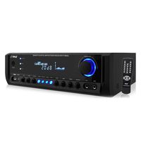 Home Audio Power Amplifier System - 300W 4 Channel Theater Power Stereo Sound Receiver Box Entertainment w/ USB, RCA, AUX, Mic w/ Echo, LED, Remote - For Speaker, iPhone, PA, Studio Use - Pyle PT390AU