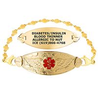 Divoti Custom Engraved Medical Alert Bracelets for Women, Stainless Steel Medical Bracelet, Medical ID Bracelet w/Free Engraving – PVD Gold Angel Wing Tag w/PVD Gold Heart Link-TP Red-6.0"