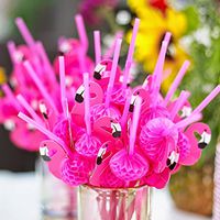 CHoppyWAVE 50Pcs Straw Bendable Flamingo Cocktail Drinking Straws Hawaiian Wedding Party Supplies