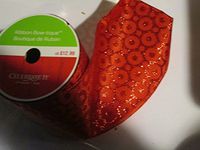 5.25 inch x 25 feet wired Red glitter dot on red ribbon (1 Roll)
