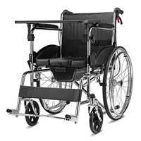 Attendant Controlled Wheeled Mobile Commode Shower Chair with Desk Arms and Swing-Away Foot Rest for Handicap, Elderly, Injured and Disabled