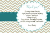 30 Personalized Thank You Cards Gold Teal Chevron Design Baby Shower or Birthday Party Event + 30 White Envelopes