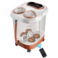 GJJ Foot Tub, Automatic Footbath, Electric Massage Heated Foot Bath Barrel, Pedicure Machine, Home Tatic Deep Barrel,Brown,A