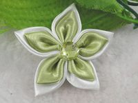 20pcs Satin Flower, 2" The The Ribbon Flower of W/Rhinestone (Green)