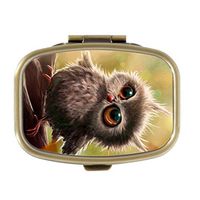 Queen Ali Custom Ool Cute Hipster Vintage Groovy Owl Monogram Decorative Bronze Square Pill Box Medicine Case Holder Pillbox Tablet Gift