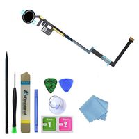 Zentop Black Home Button Flex Cable Replacement with Rubber Gasket Compatible for iPad 5th Gen and iPad 6th Gen Models A1822, A1823, A1893, A1954 with Repair Toolkit (Silver Ring)