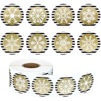 800 Pieces Winter Snowflake Stickers Black and Gold Christmas Stickers Round Snowflake Labels for Christmas Holiday Decorations