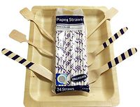 Perfect Stix Game Day 24-LSU Tailgate Party Pack, 24 Pack Flexible Paper Straws, 24 Count Cutlery Set with LSU Colors, 24 Count 10" Wooden Plates, 24 Pack 6" Cocktail Stirrers (Pack of 96)
