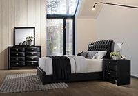 Roundhill Furniture Blemerey 110 Wood Bonded Leather Bed Group with Queen Bed, Dresser, Mirror and Night Stand, Black