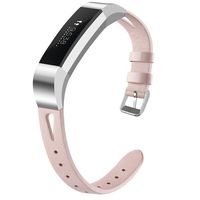 OenFoto Bands Compatible Fitbit Alta/Alta HR/Ace, Adjustable Classic Genuine Leather Wristband Replacement Watch Band Strap Accessory Bracelet for Fitbit Alta/Alta HR/Ace Smart Watch,Large Pink