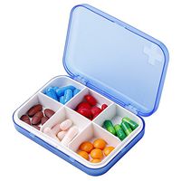 ZDQZC Pill Organizer - Portable Pill Box Small Pill Container for Purse or Pocket, Excellent Pill Storage Case (Blue, 6 Compartment)