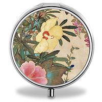 Flower Pill Case, Round Stainless Drug Organizer Container Medicine Cover for Pocket Daily&Weekly