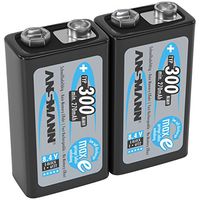 ANSMANN 9V Rechargeable Batteries 300mAh pre-Charged Low Self-Discharge (LSD) NiMH 9 Volt Battery 9V Battery (2-Pack)