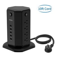 Power Strip Tower - NTONPOWER Surge Protector Flat Plug, 10ft Extra Long Extension Cord, 8 Outlets 5 USB Charging Station, Individual Switches Control, 13A Circuit Breaker, for Home and Office