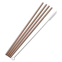 IETONE Set of 4 Stainless Steel Straws Drinking Straws Straight Reusable Filter Drinking Metal Straws Tumblers Rumblers Cold Beverage (4 Straight+1 brush) (Rose gold)
