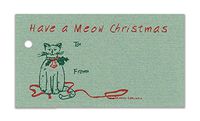 (15 Tags) Meow CAT Christmas SAGE Gift Tags & Strings. Happy Holidays. to: from: Hang Tags
