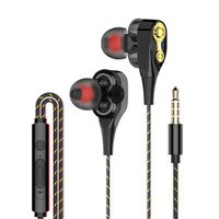 in-Ear Earbuds 3.5mm Wired with Mic,Huifen Double Moving Coils Aux Headphone,Gym Sport Headset Noise Isolating Earphone Ergonomic Design Volume Call Control Compatible with iPh0ne/Android/MP3 (Black)