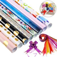 8 Pieces 50 by 70 cm Christmas Gift Wrapping Paper and 12 Pieces Colorful Pull Bows for Birthdays, Bridal Showers, Baby Showers, and More