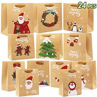 Lulu Home Christmas Kraft Gift Bags with Handles, Kraft Bags with Assorted Christmas Prints, Christmas Gift Bags Large, Medium and Small for Packing, 24 Pcs